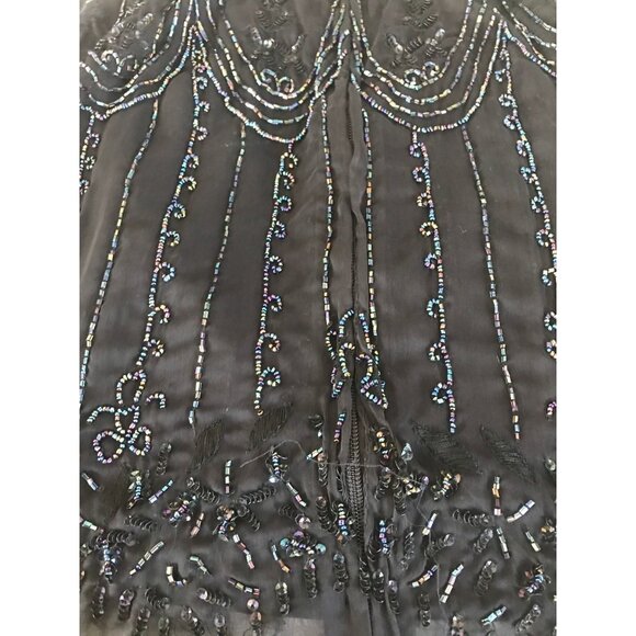 Vtg Women's Fully Hand Beaded Blouse Black Purple Essence Beads With Black Chemi - Picture 10 of 10